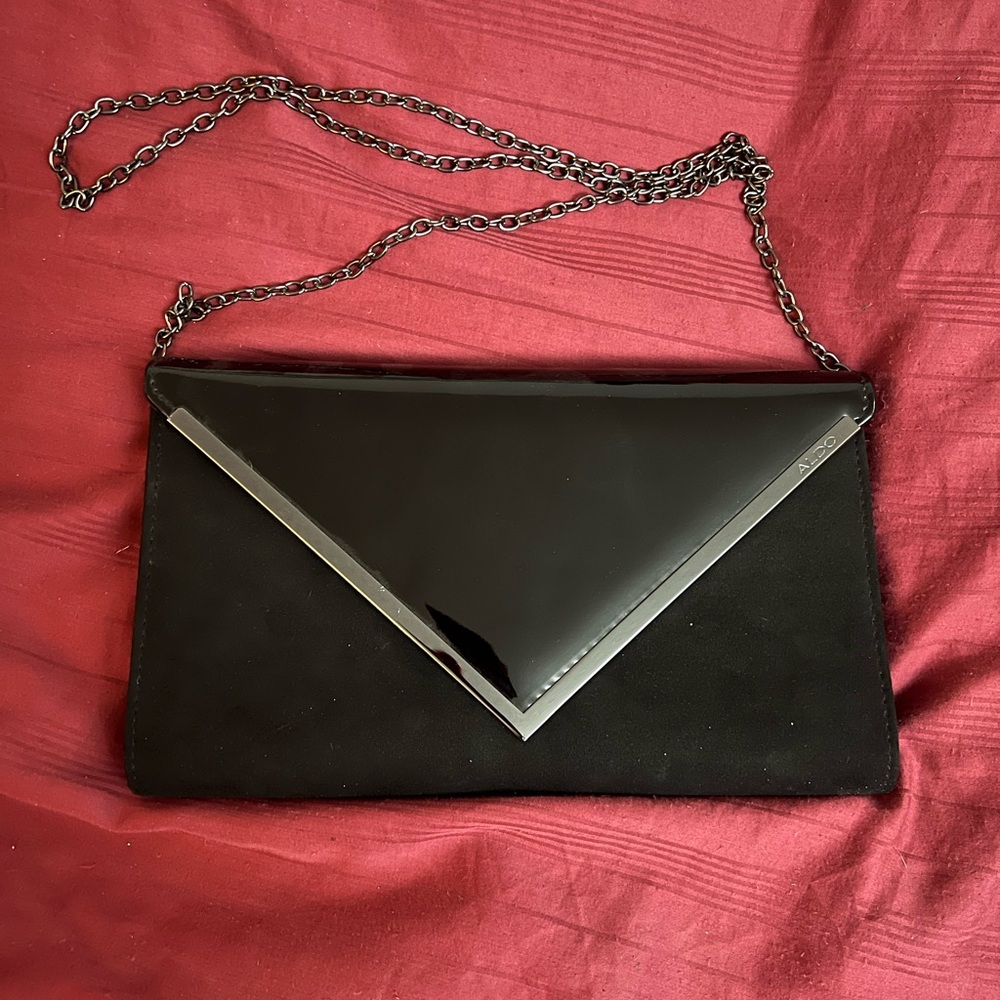 Aldo black vinyl clutch with strap